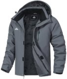 MAOYSSEN – Chaqueta de esquí para hombre, resistente al agua, abrigo cálido de invierno para la nieve, cortavientos con capucha para snowboard, apta para senderismo al aire libre, Gris-oscuro