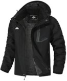 MAOYSSEN – Chaqueta de esquí para hombre, impermeable, de montaña, para invierno, chaqueta cálida para snowboard, cortavientos con capucha para nieve, ideal para senderismo, Negro