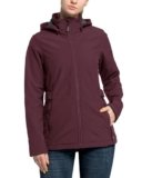 Outdoor Ventures Chaqueta de Softshell para Mujer con Capucha Removible, Cortavientos Aislado Impermeable con Forro de Fleece Cálido, Vino