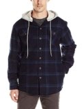 Wrangler Authentics – Chaqueta de franela acolchada con capucha para hombre, de manga larga, color Total Eclipse with Heather Gray, chamarra de manga larga con capucha y forro de franela, L